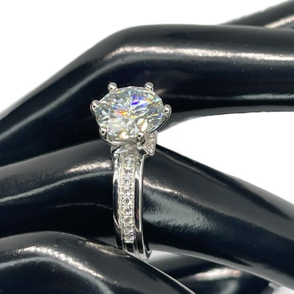 Moissanite (3 cts. t.w.) Sterling Silver Engagement Ring (Sz 6) *GRA Certified* - Picture 9 of 16